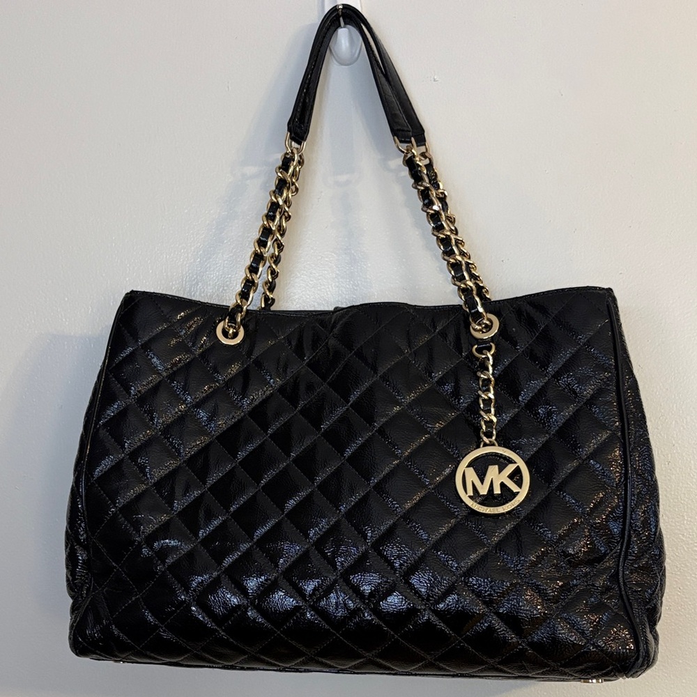 Michael Kors Black Quilted Shoulder Bag with Gold Accents